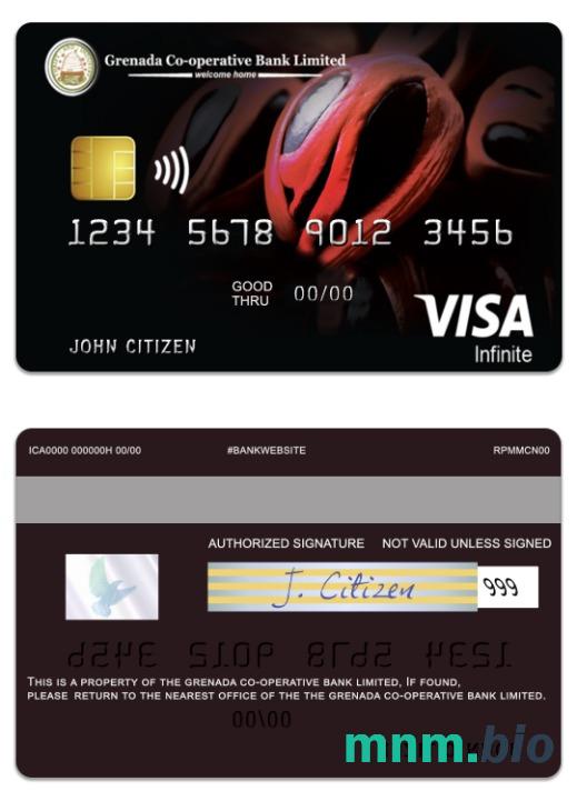 Grenada Co-operative Bank limited visa infinite credit karta przykład w formacie PSD